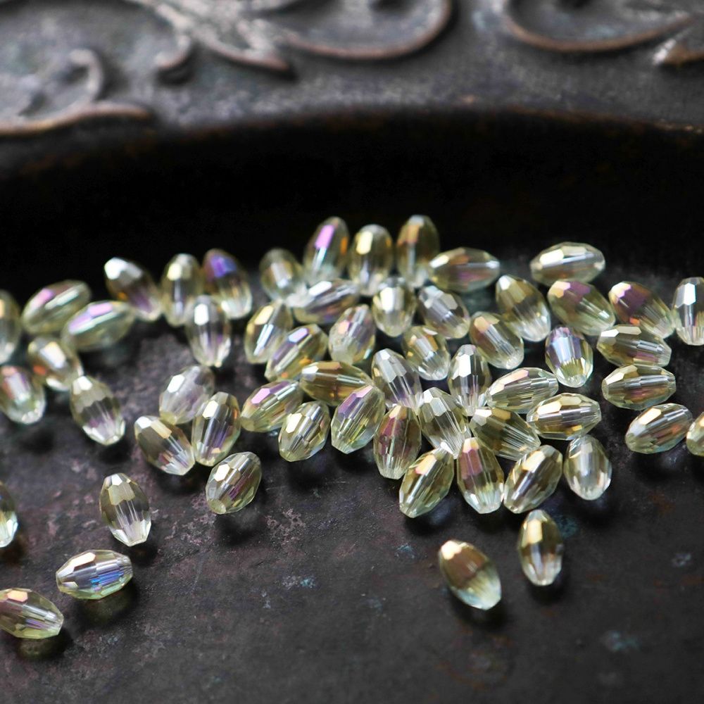 бусина, стекло овальная, граненая, цвет шампанского перламутровый, 6х4 мм