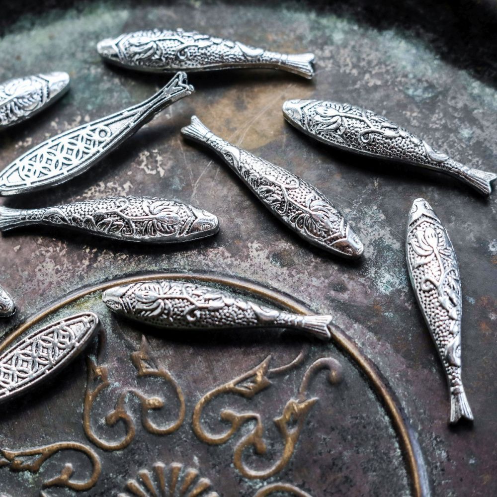 бусина, металл "китайский карп", цвет античное серебро, 43x9x5 мм