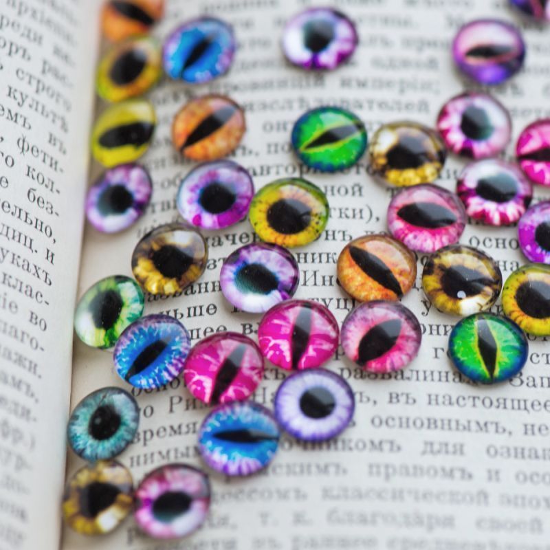 кабошон стеклянный "глазки", с принтом, 10х4 мм