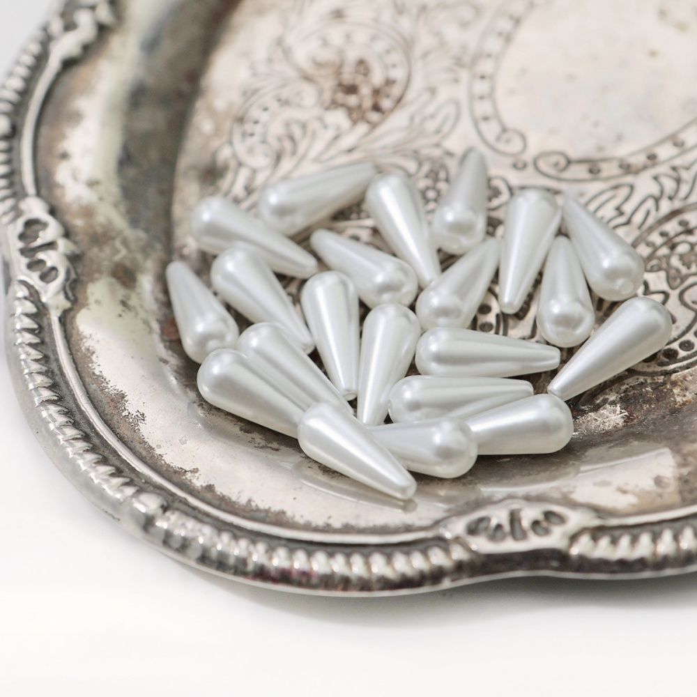 бусина, имитация жемчуга "капля", акрил, цвет белый, 19х8 мм