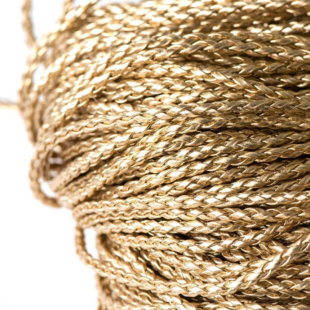 шнур, имитация кожи, плетеный, цвет золотой, 3 мм