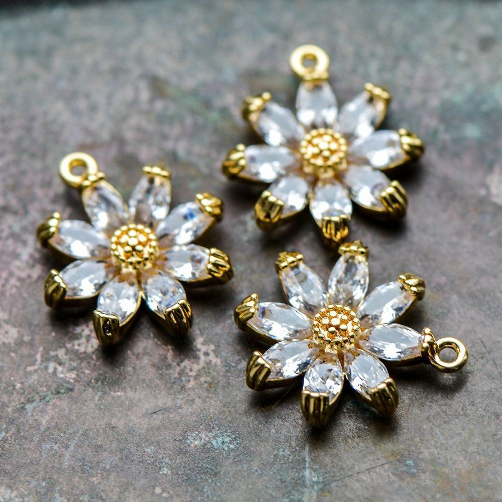 подвеска металл "сакура", позолота/циркон, 15x14x4 мм