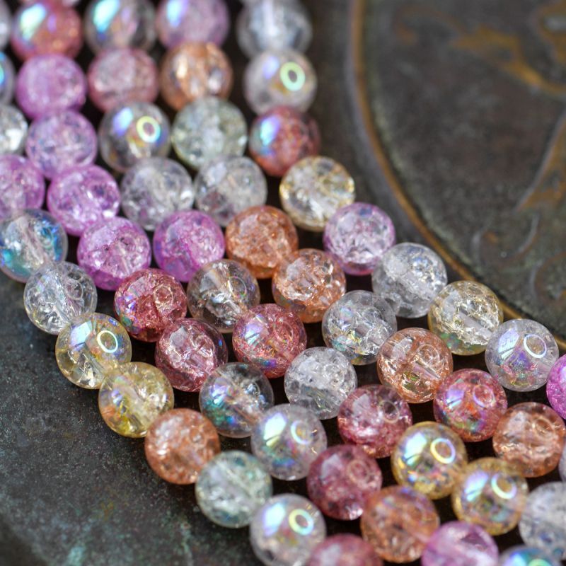 бусина, стекло "кракле", цвет пастельный микс ав, 8 мм