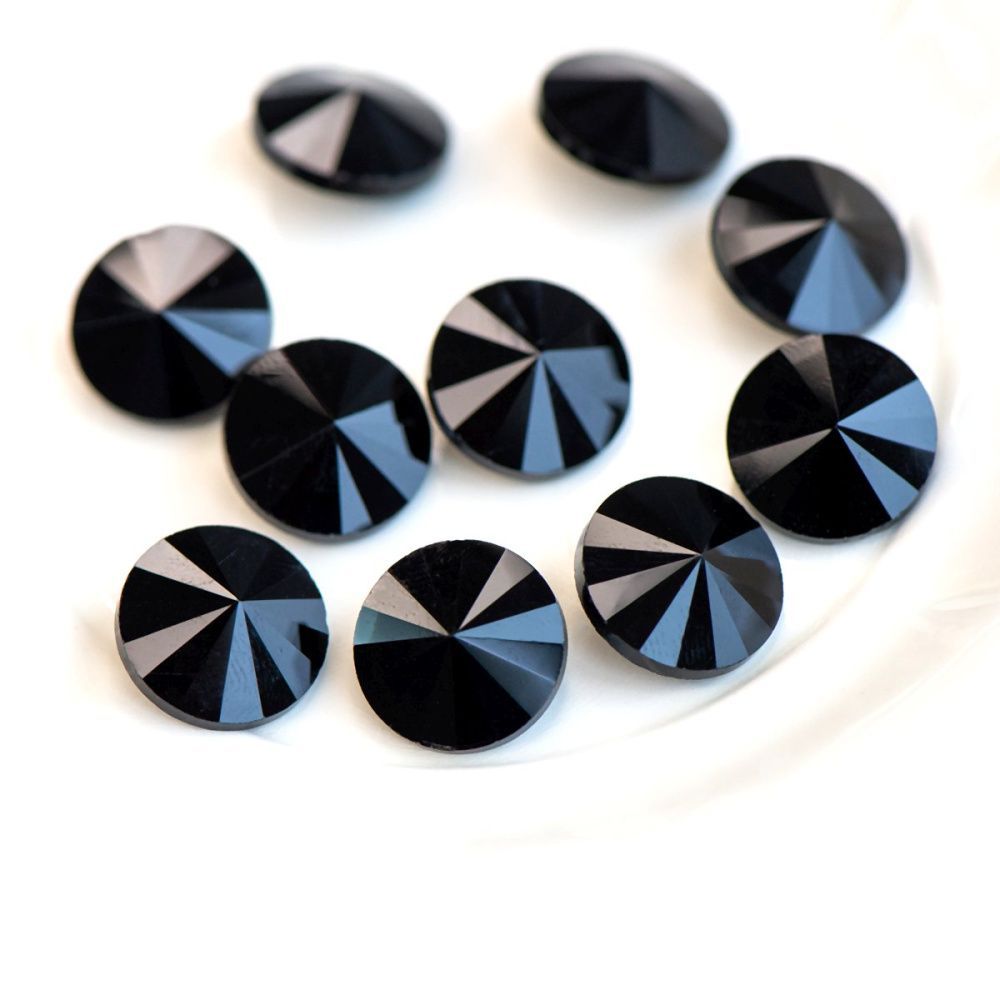 кабошон стекло риволи, цвет jet, непрозрачный, 14х7 мм