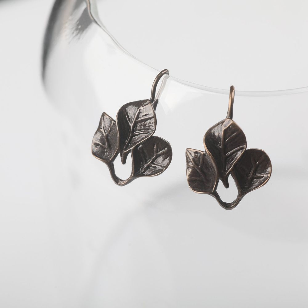 швензы "листва", цвет античная бронза, 20x14.5x2 мм