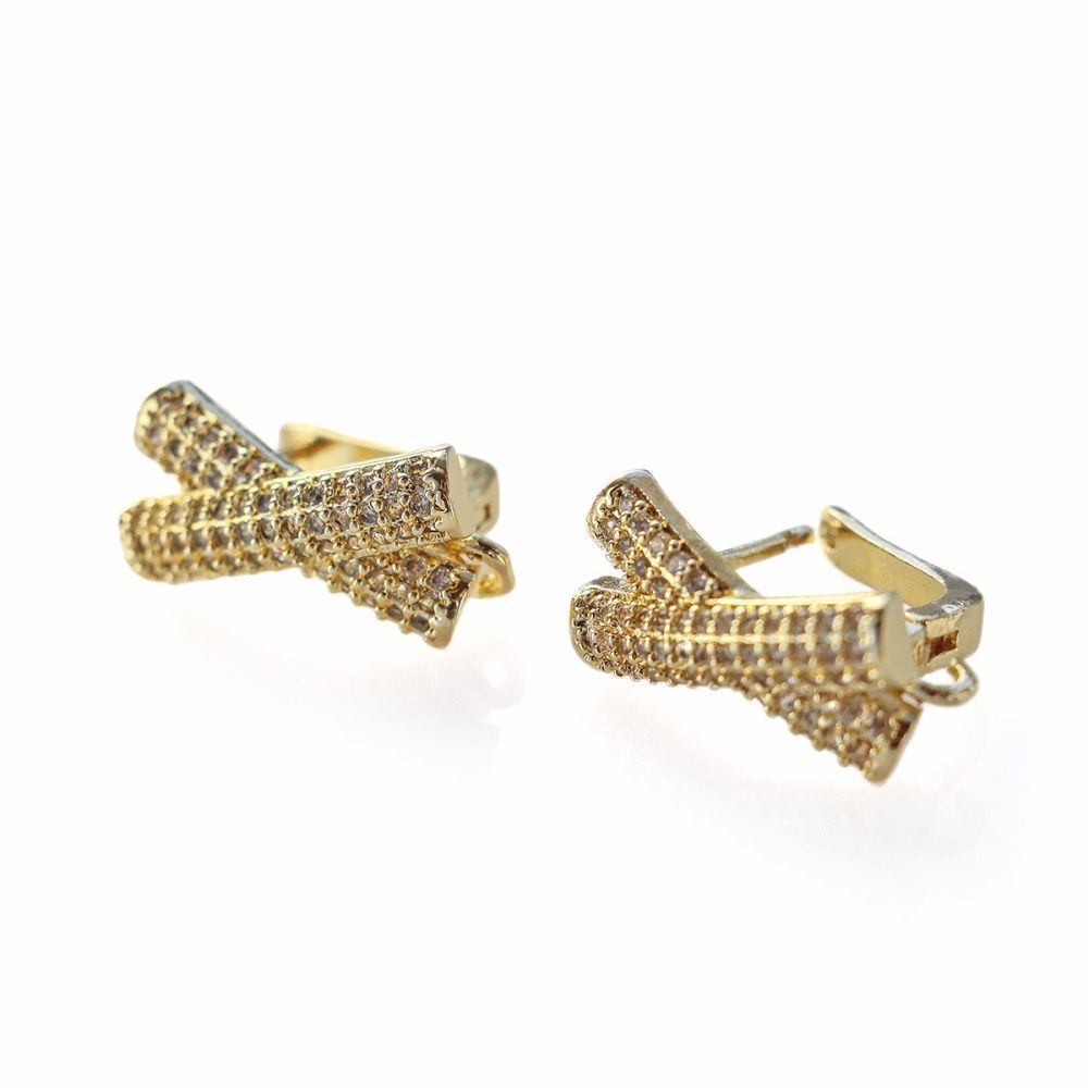 швензы "кросс", с цирконием, цвет золото, 16.9x8.8x12 мм