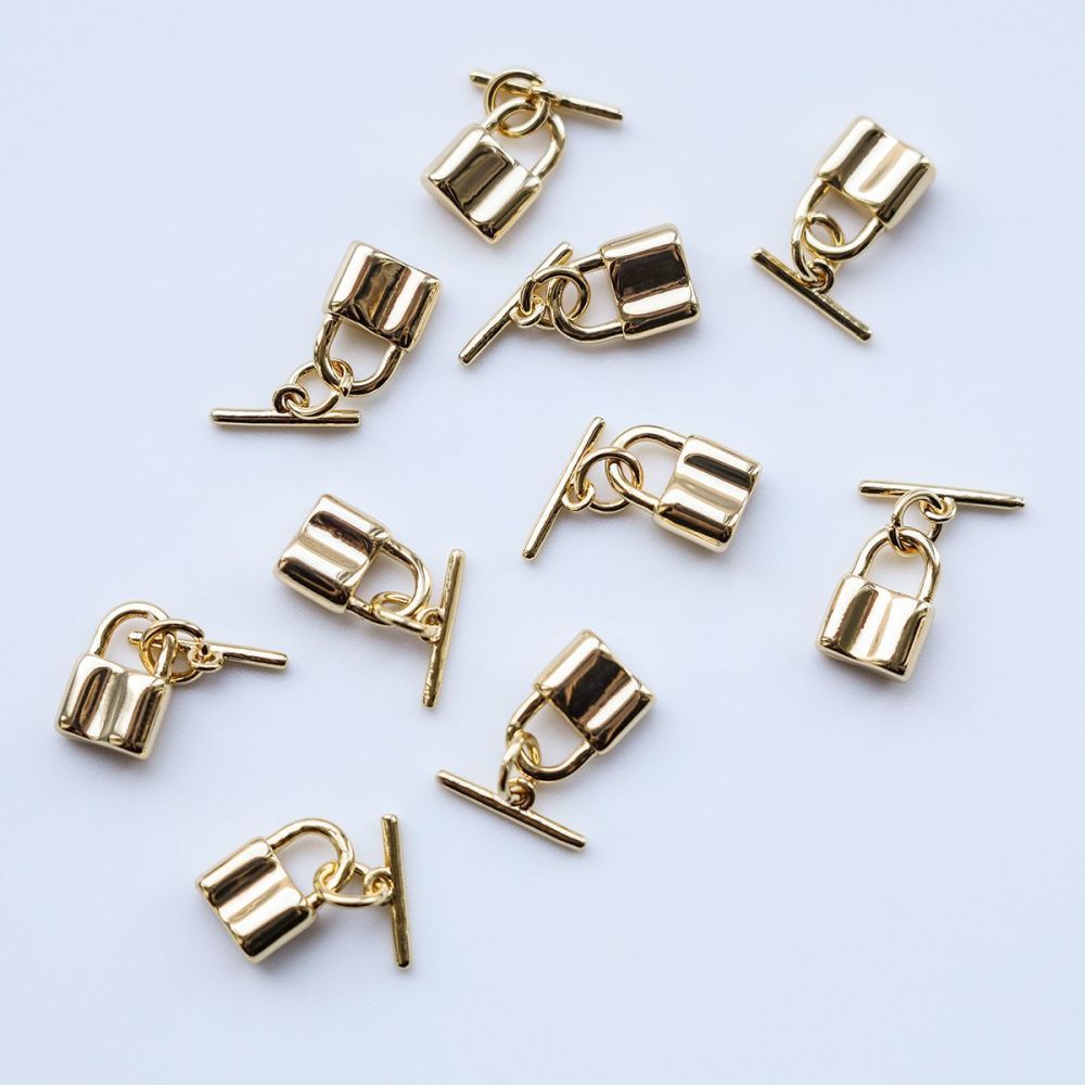 застежка-тоггл "замок", позолота, 10.5x7.5x4 мм