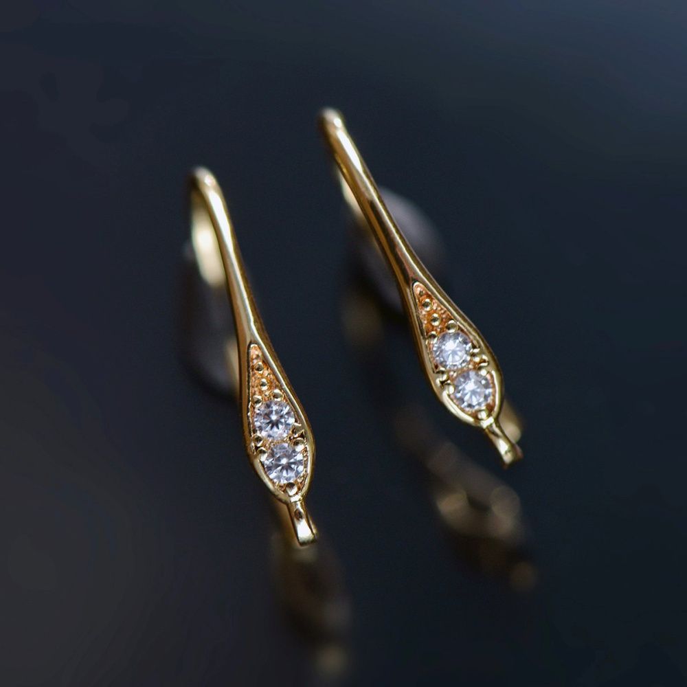 швензы "дроп", с цирконием, позолоченные, 17.5x2.5 мм 