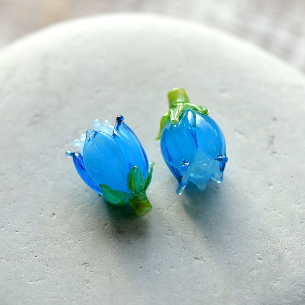 бусина, мурано "колокольчик", фигурная, яркий голубой, 17х14 мм