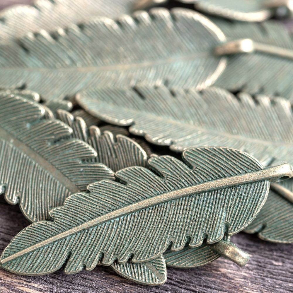 подвеска металлическая "перо", цвет античная бронза/патина, 44x14x2 мм