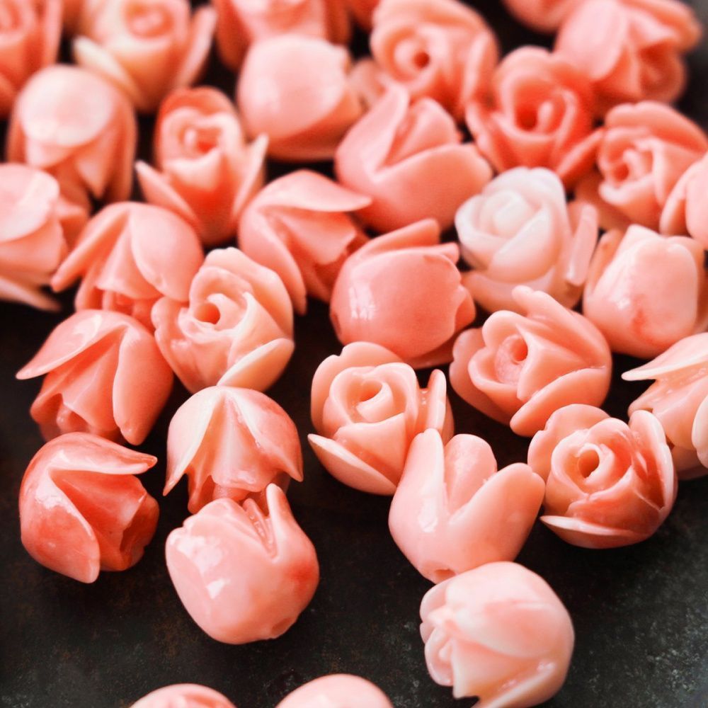 бусина им. коралла "роза", цвет лососевый, 7х7 мм