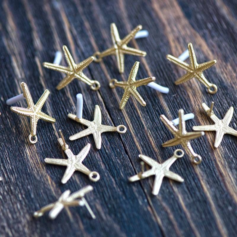 пуссеты "морская звезда", цвет матовое золото, 26x20 мм