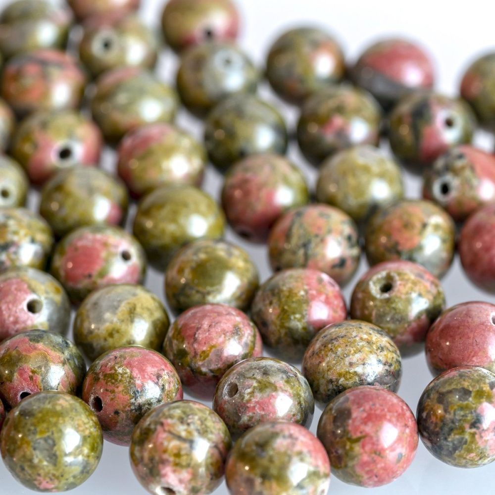 бусина унакит 8, цвет зелено-коричневый, 8 мм (стренд 12 шт.)