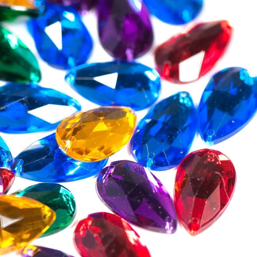 стразы пришивные "грани", акрил, каплевидные, цветовой микс, 20х12х5