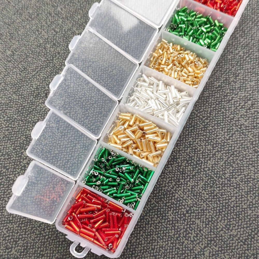 набор бисера стеклярус и рубка "новогодний", 7 цветов