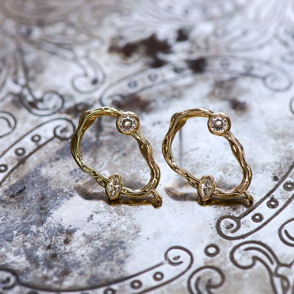 пуссеты "лассо", с цирконием, позолоченные, 20.5x13.5x2 мм 