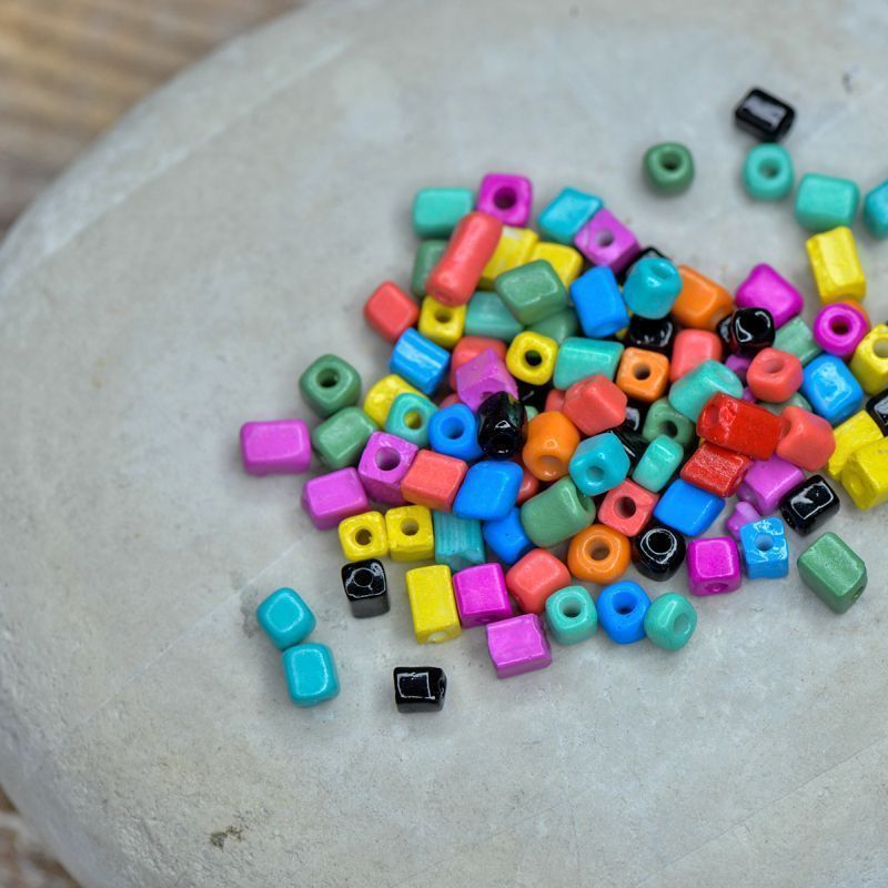 бусина, стекло "кубик", цветовой микс, 3~7x3x3 мм (уп 10 г)