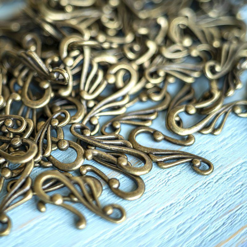 Замочки тоггл "скролл", цвет античная бронза, 25x12x16 мм