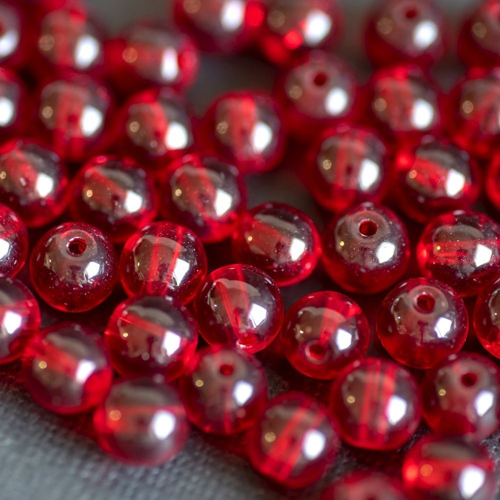 бусина, стекло 8, цвет красный, 8 мм