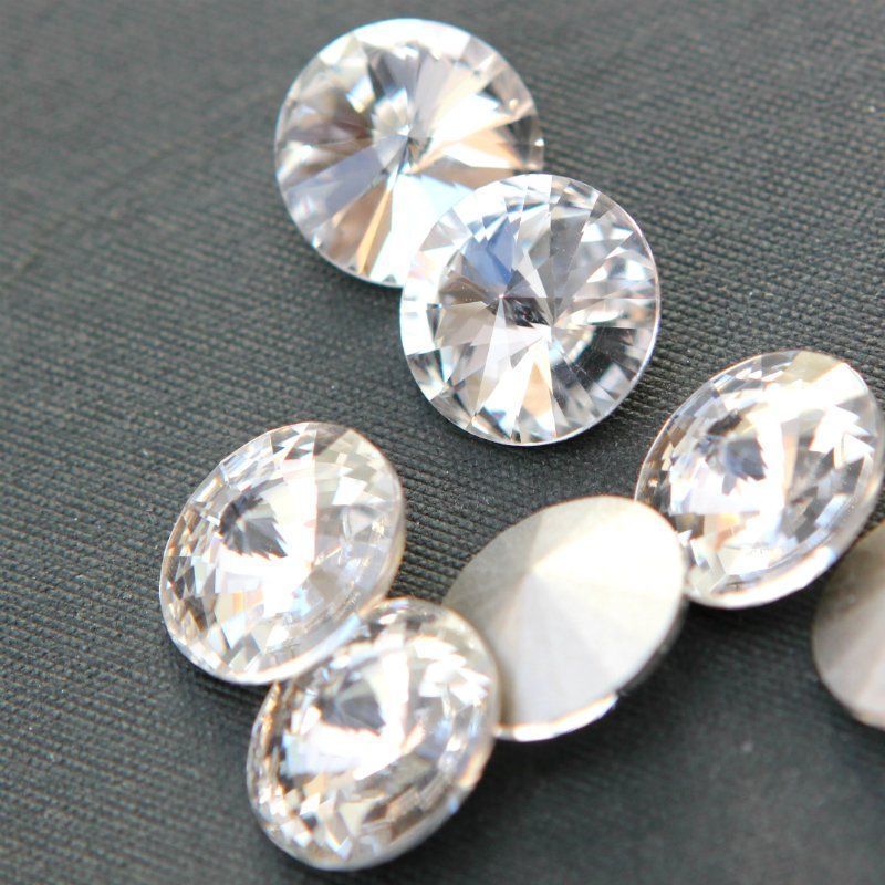 кабошон стекло риволи, цвет прозрачный, 14х7 мм