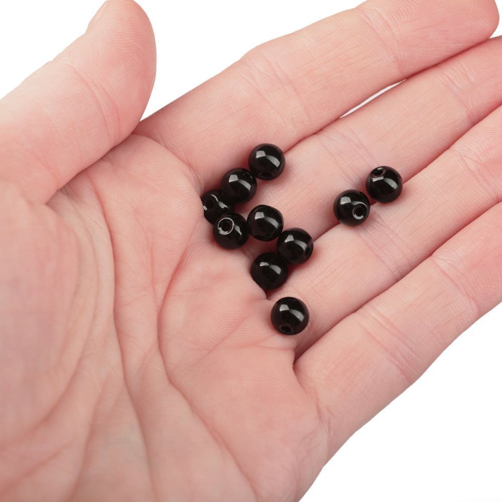 бусина, стекло 6, цвет черный, 6 мм