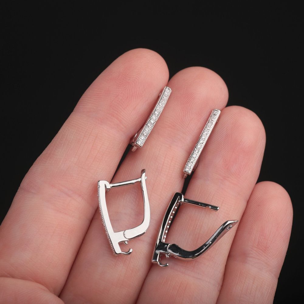 швензы "трек", с цирконием, цвет платина, 19x12x2 мм