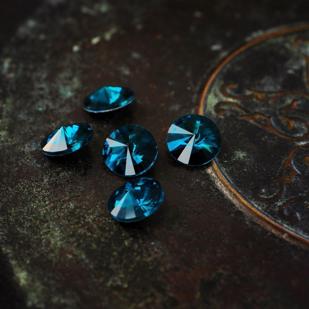 кабошон стекло риволи, цвет лазурный синий, 14х7 мм