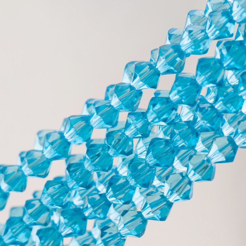 бусина, стекло биконус 6, цвет яркий голубой, 6 мм