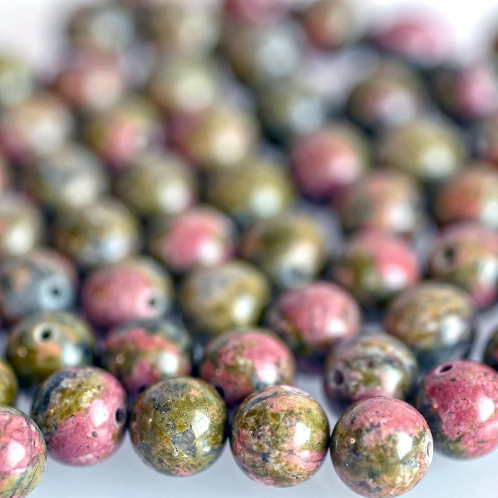 бусина унакит 8, цвет зелено-коричневый, 8 мм (стренд 12 шт.)