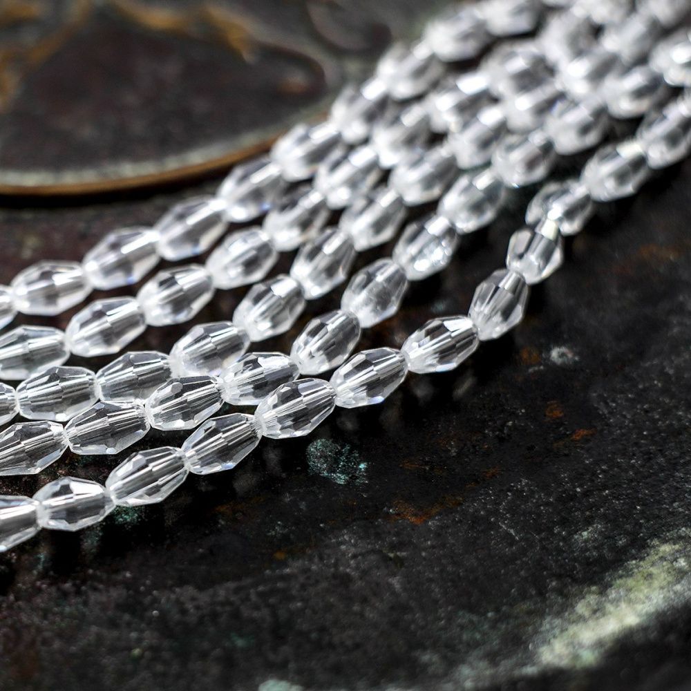 бусина, стекло овальная, граненая, цвет прозрачный, 6х4 мм