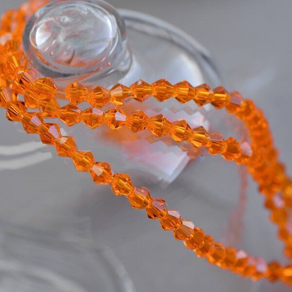 бусина, стекло биконус 6, цвет оранжевый, 6 мм