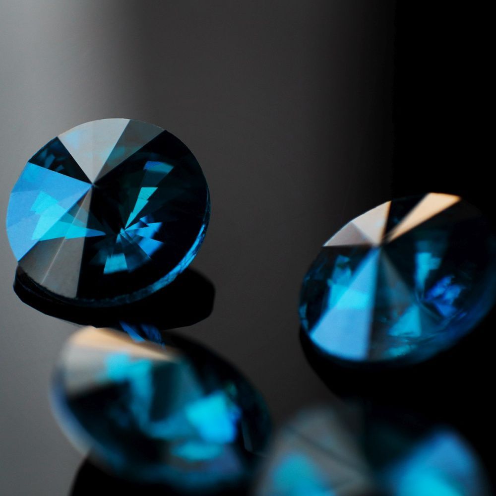 кабошон стекло риволи, цвет лазурный синий, 14х7 мм