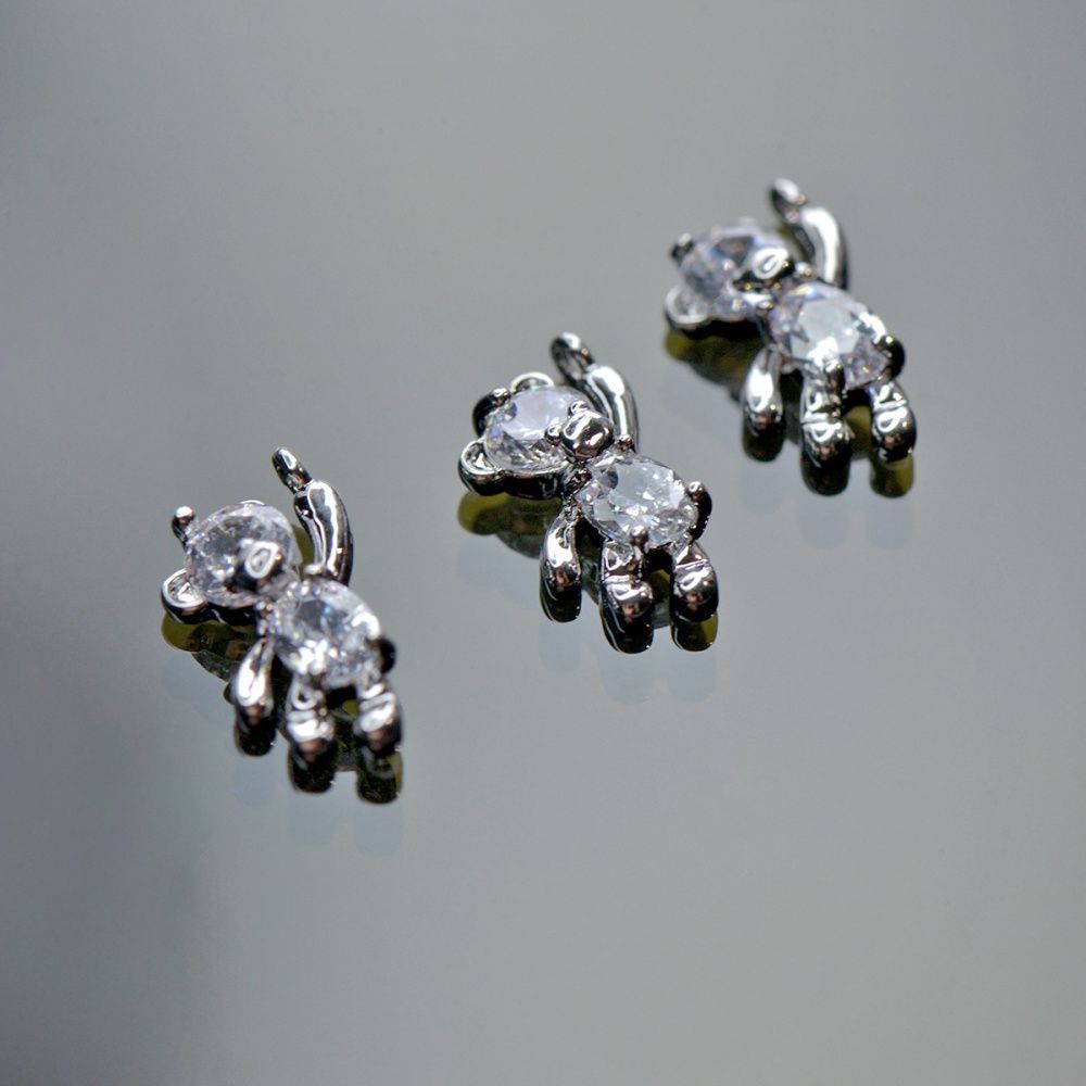 подвеска металл "медвежонок", покрытие платина/циркон, 12x6x3 мм