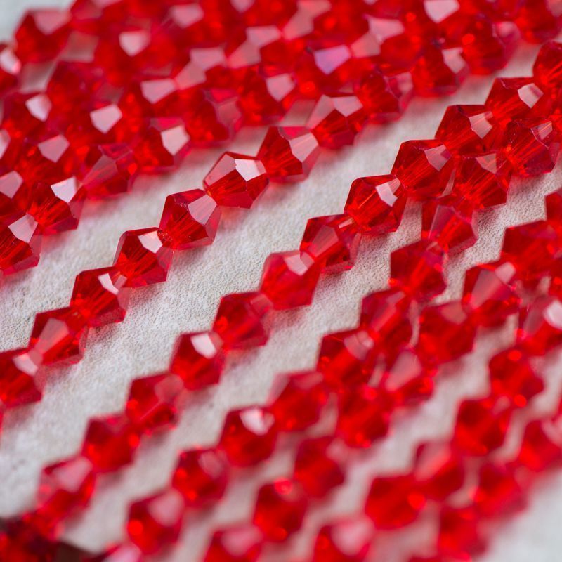 бусина, стекло биконус 6, цвет красный, 6 мм