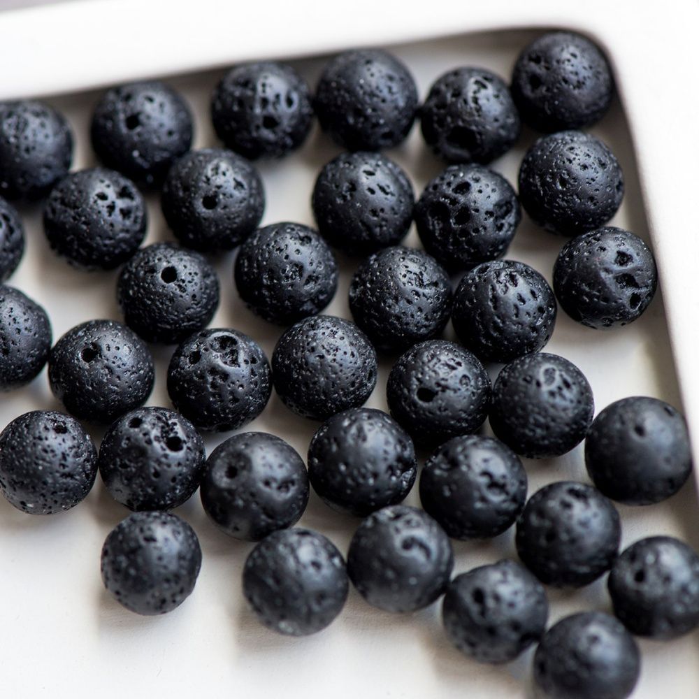 бусина лава натуральная 8, цвет черный, 8 мм