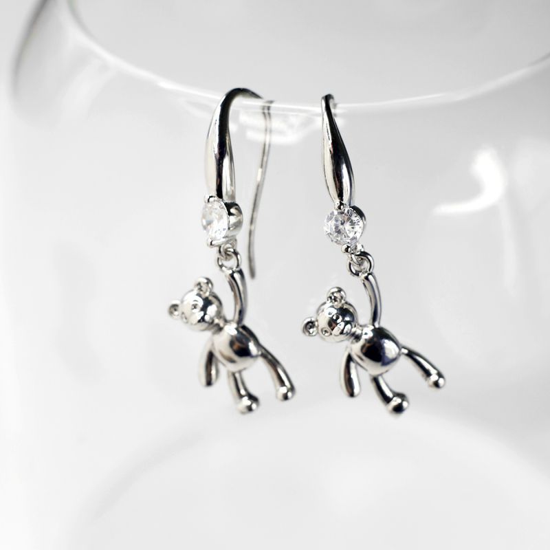 швензы "мишутка", с цирконием, цвет платина, 35 мм 