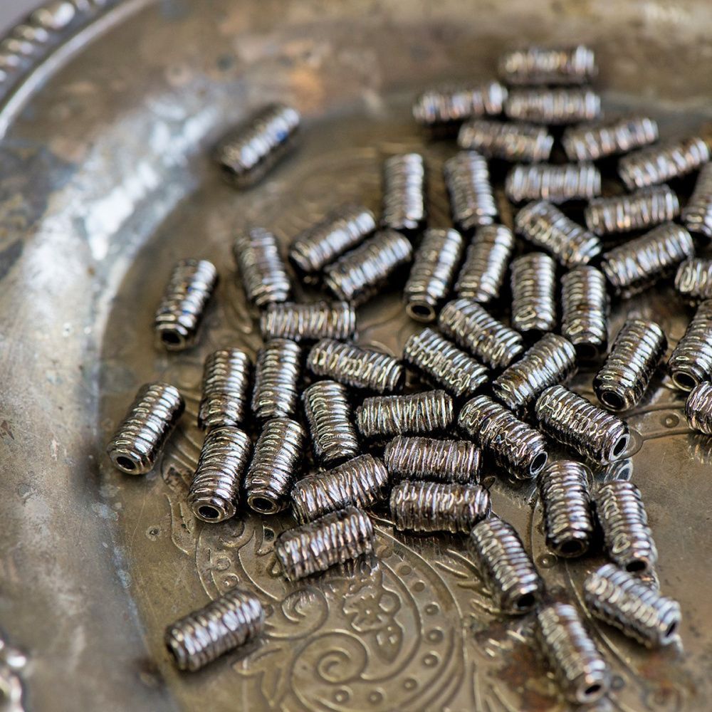 бусина, металл "серпантин", цвет черный, 11х6 мм