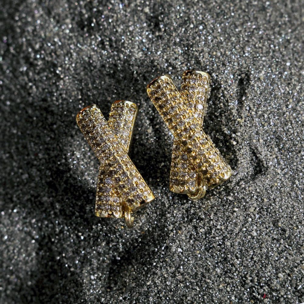 швензы "кросс", с цирконием, цвет золото, 16.9x8.8x12 мм