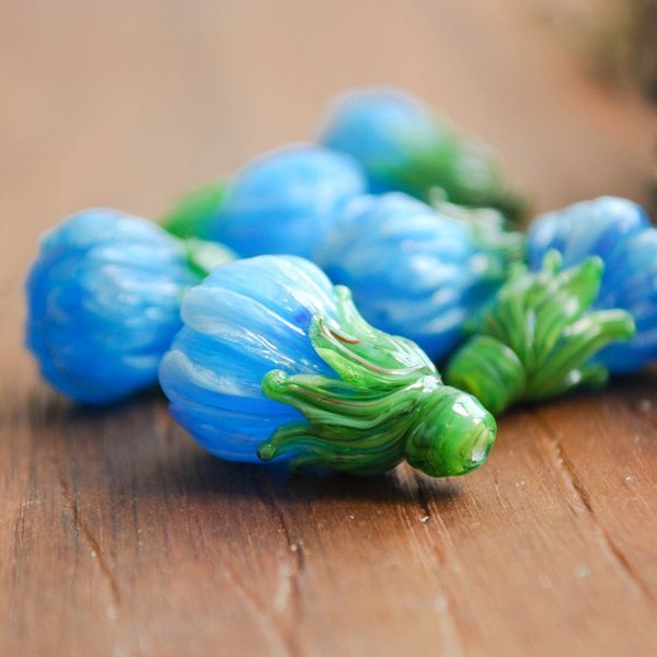 бусина, мурано "чертополох", голубой, 22х15 мм