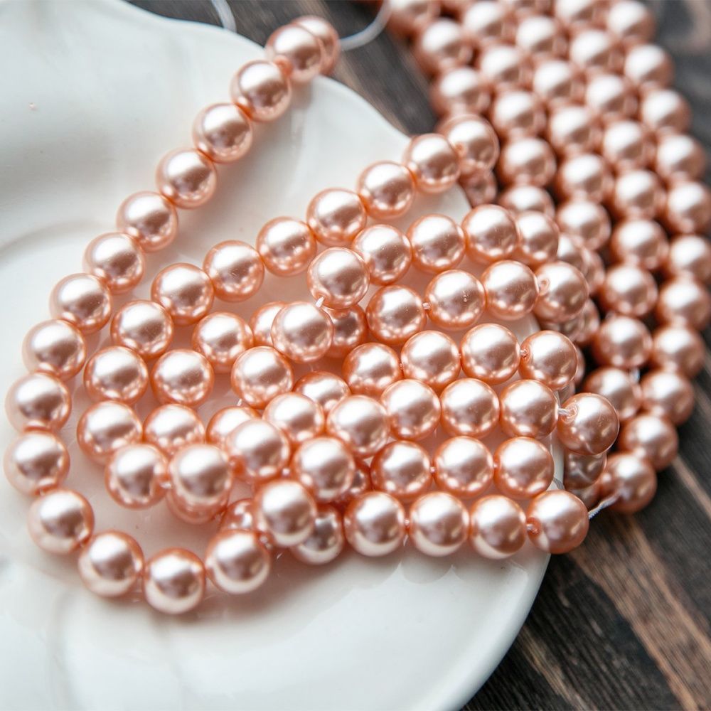 бусина, имитация жемчуга, стекло 10, цвет персиковый, 10 мм