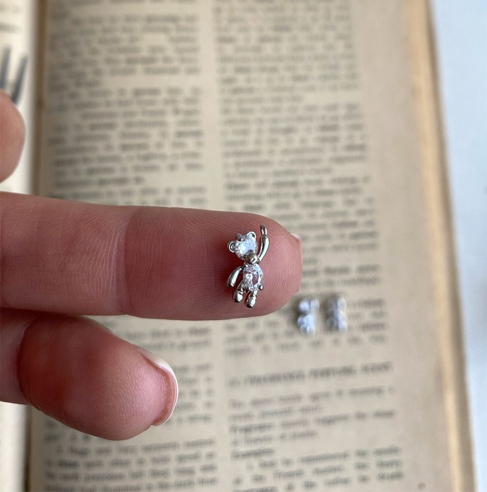 подвеска металл "медвежонок", покрытие платина/циркон, 12x6x3 мм