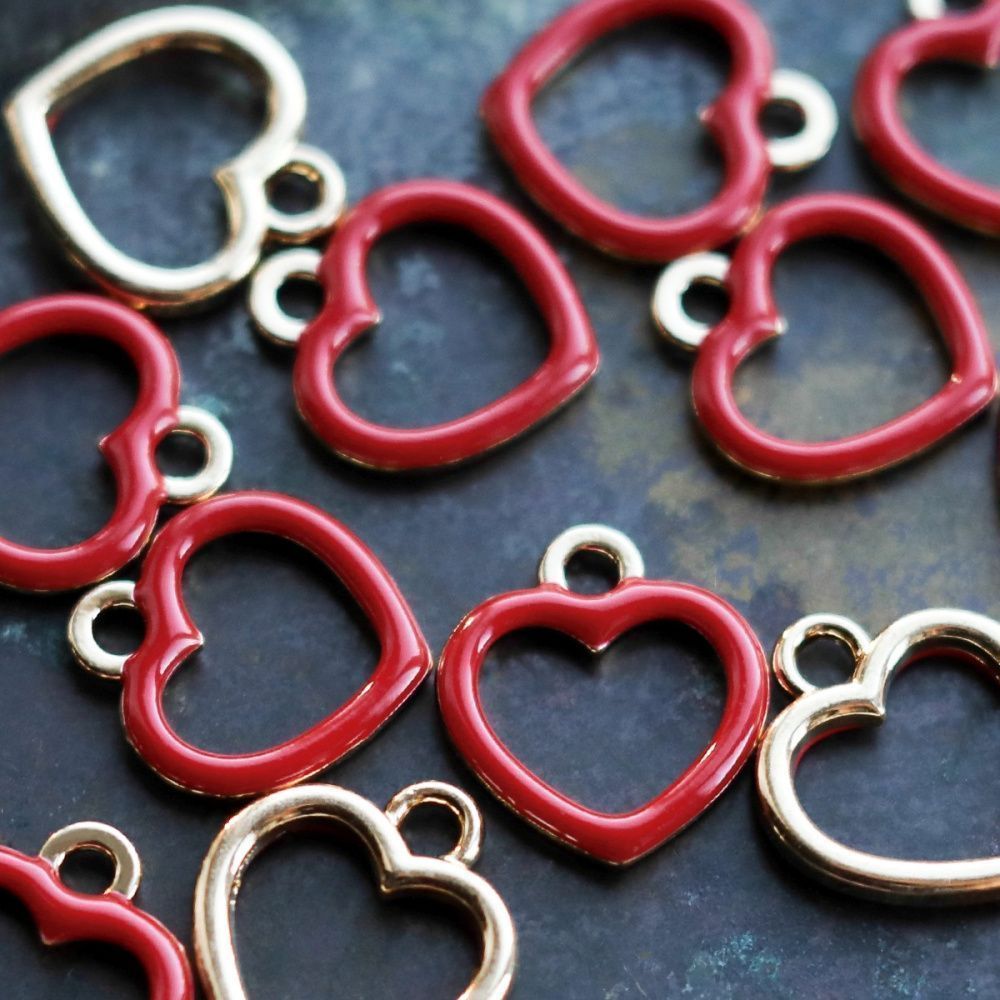 подвеска металлическая "сердечко", эмаль, цвет красный, 14x13x1.6 мм