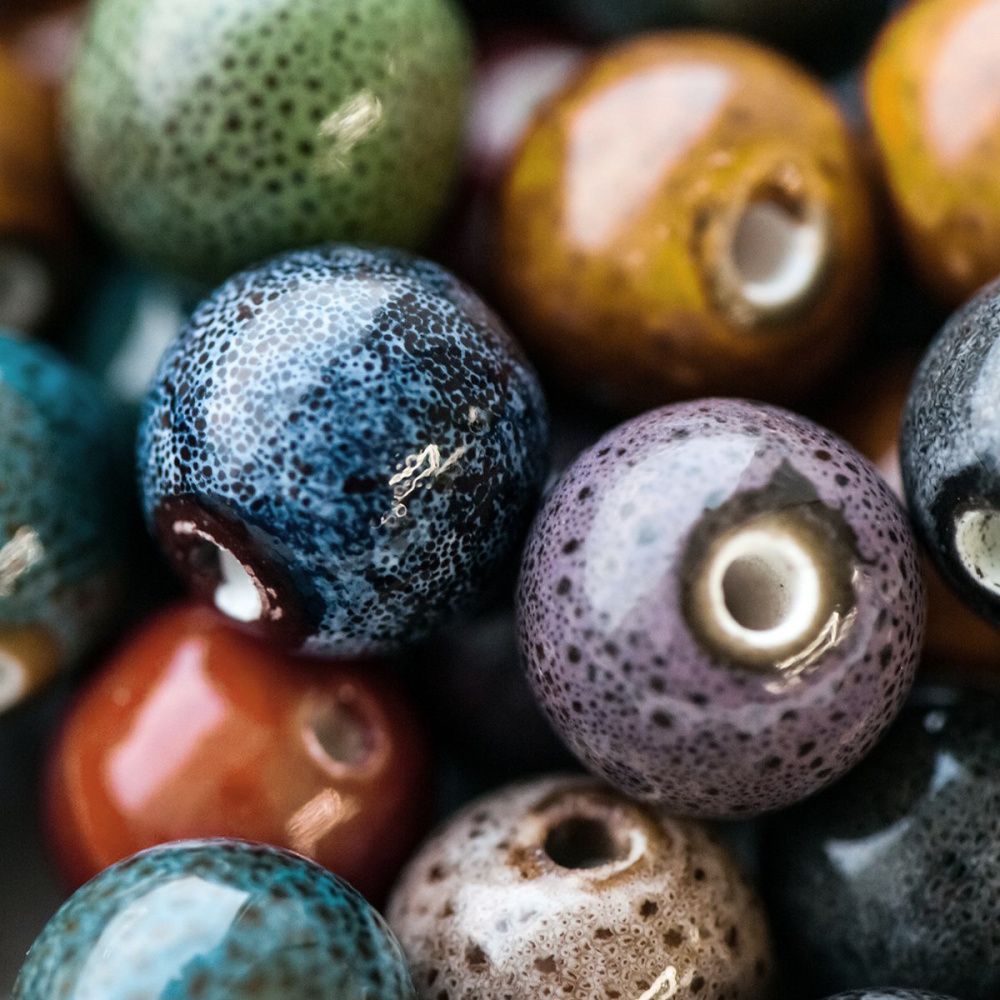 бусина, керамика "антик", цветовой микс, 14-16 мм 