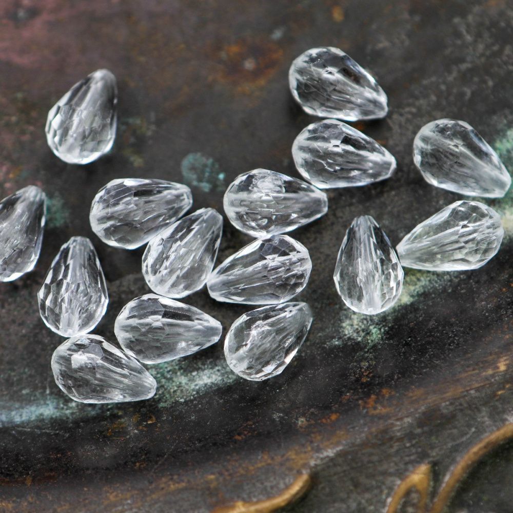 бусина капля граненая, акрил, цвет прозрачный, 12х8 мм