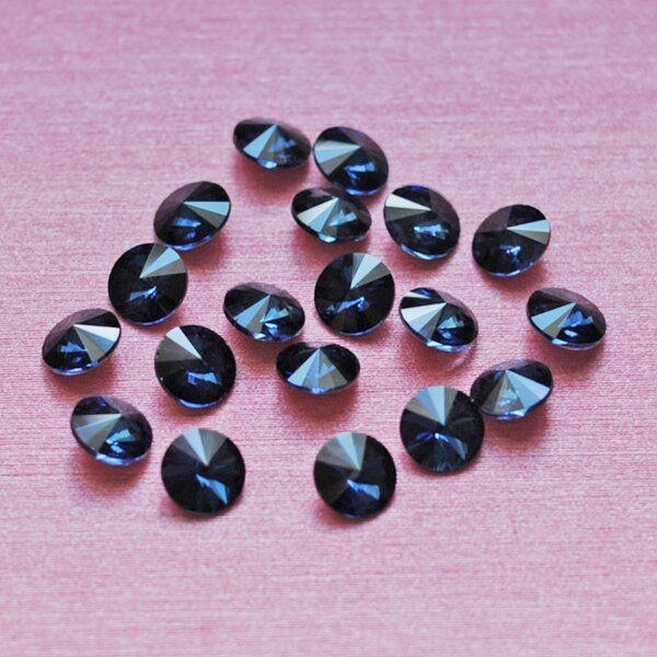 кабошон стекло риволи, цвет темно-синий, 14х7 мм