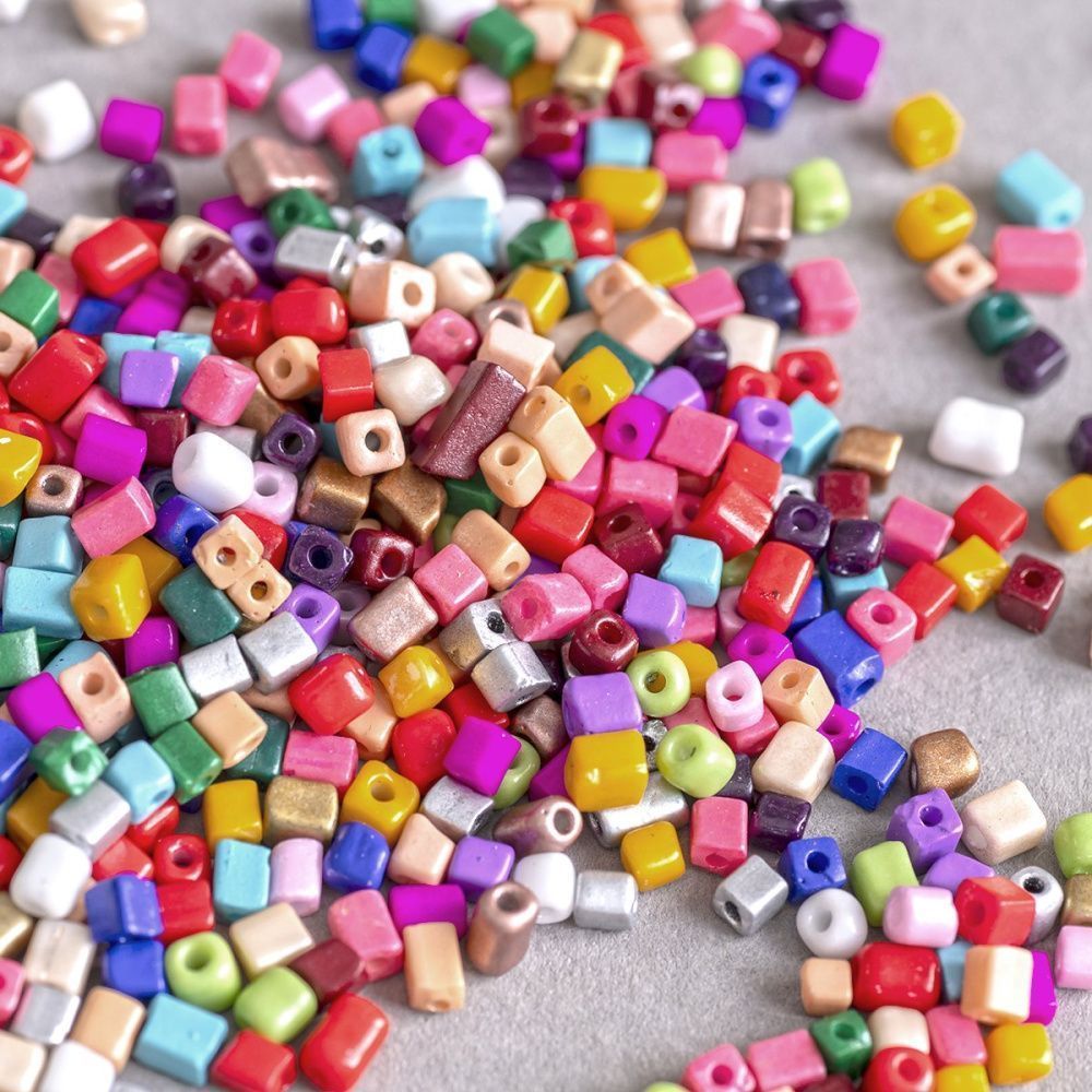 бусина, стекло "кубик", цветовой микс, 3~7x3x3 мм (уп 10 г)