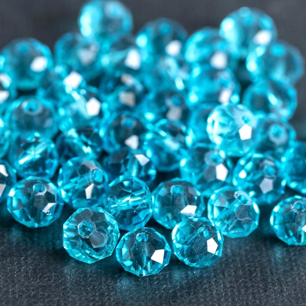 бусина, стекло абакус 8, граненая, цвет бирюзовый, 8х6 мм