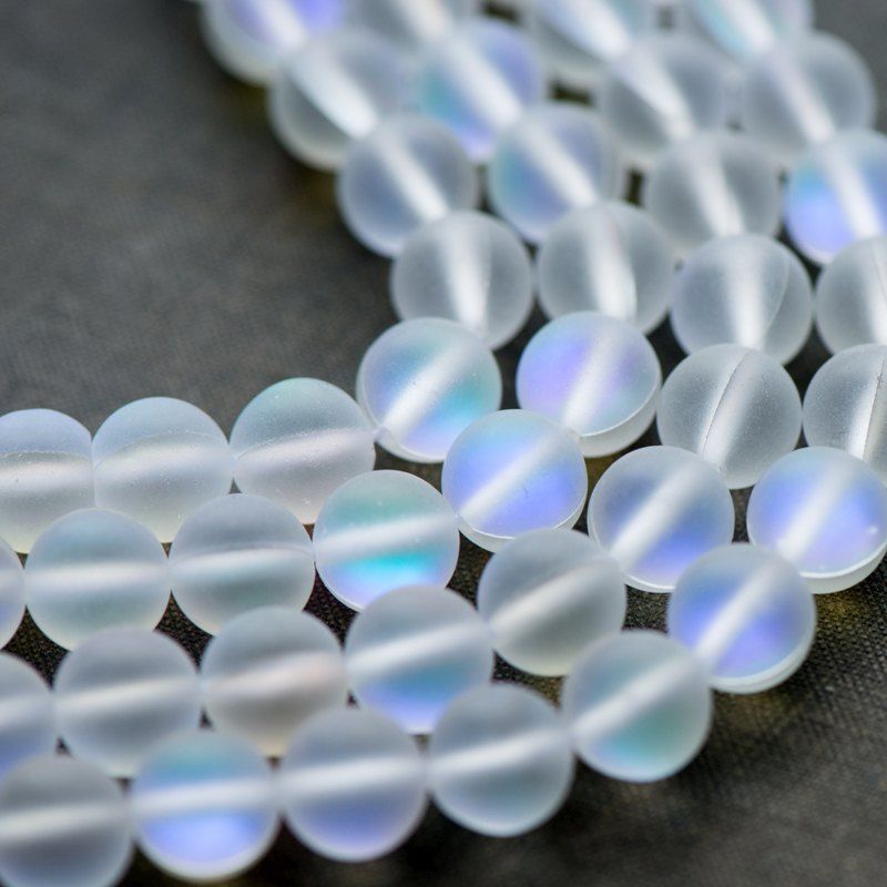 бусина, стекло "лунный камень", цвет белый, 10 мм