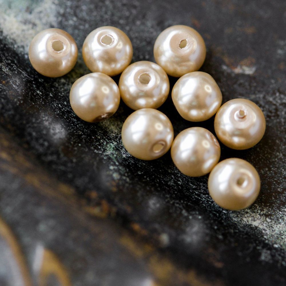 бусина, имитация жемчуга, стекло 6, цвет бежевый, 6 мм