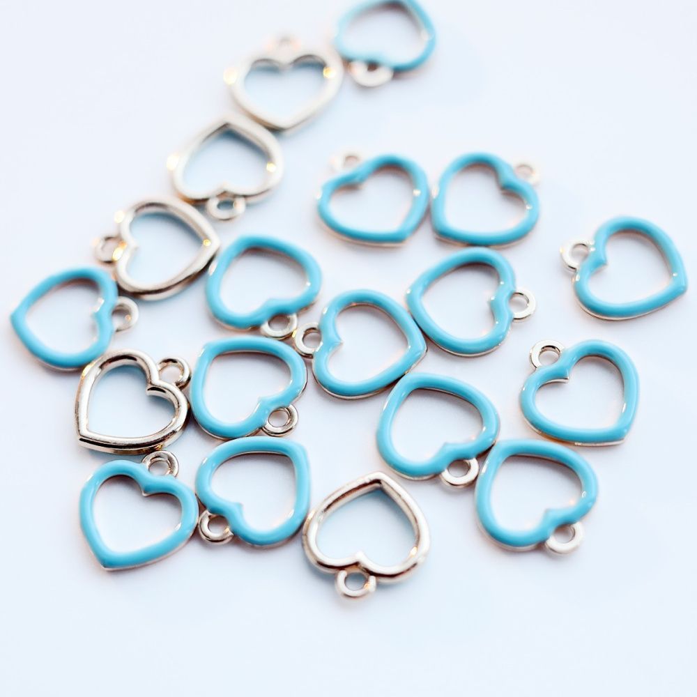 подвеска металлическая "сердечко", эмаль, цвет тиффани, 14x13x1.6 мм